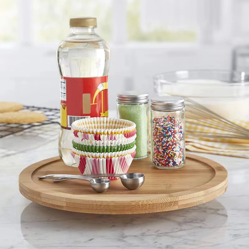 Customized Hotel Restaurant Kitchen Bamboo Lazy Susan  360 Degree Rotating Round Serving Tray Spice Storage Racks