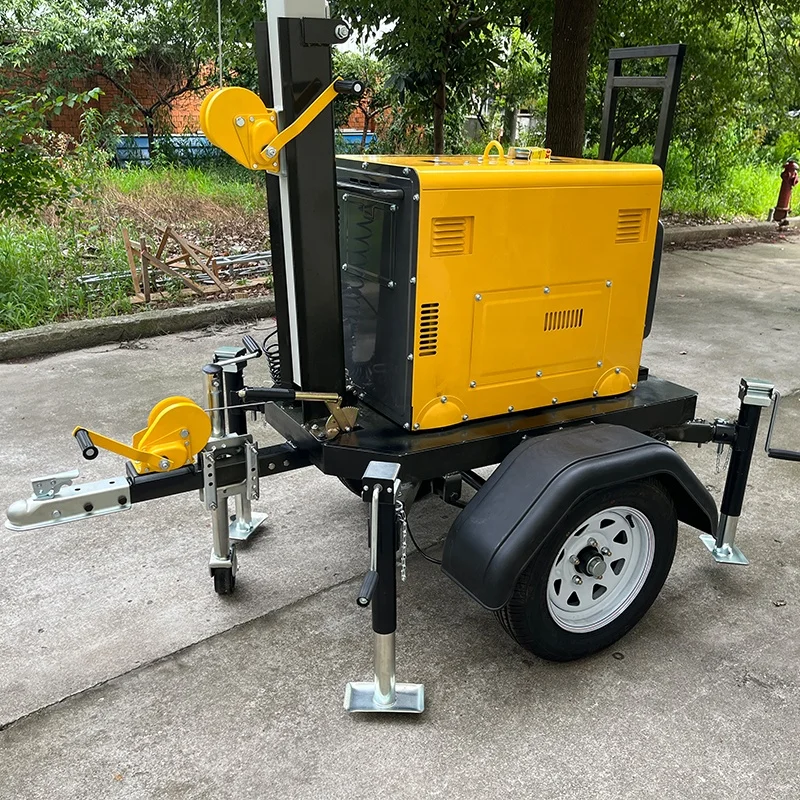 5KW Air Cooled Diesel 4*1000W Led Lighthouse Outdoor 7M 9M Towable Mobile Trailer Lighting Tower