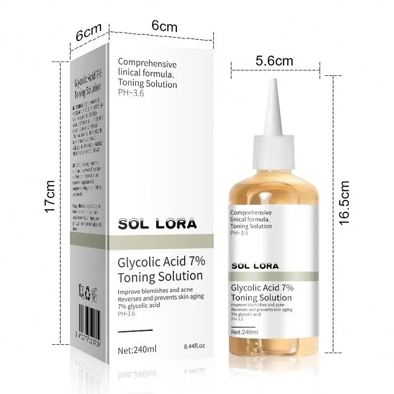 Facial Skin Care 240ML Glycolic Acid 7% Toning Solution PH 3.6 Exfoliating Mouth Closing Blackhead Fruit Acid Essence Water