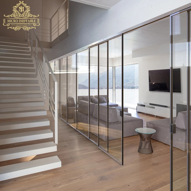 Modern Design Frameless Aluminum Sliding Door Double Soft Closing 8 Wheel Sliding Door