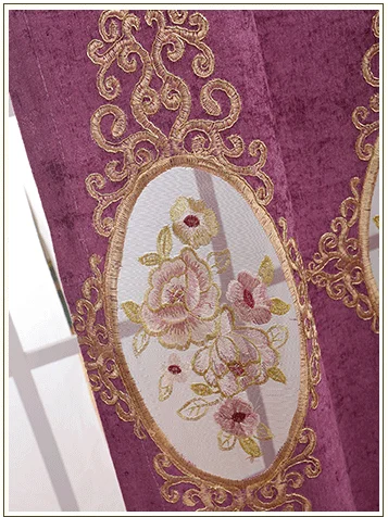 European style chenille hollow embroidered luxury purple curtain