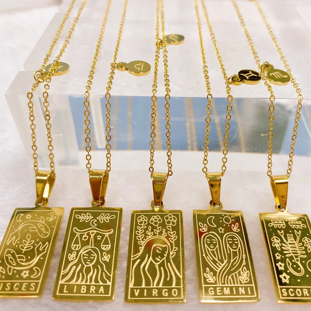 Stainless Steel 18K Gold Plated Horoscope Zodiac Star Sign Pendant Necklace