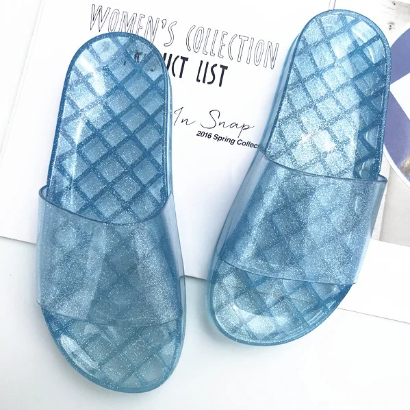 Fashion jelly shoes women platform sandals with glitter one-piece crystal non-slip beach comfortable casual slippers for women