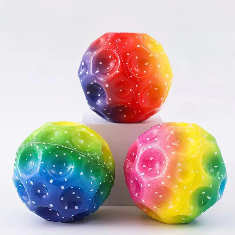 Wholesale Soft Pu Foam High Bouncing Moon Shape Balls 3D Anti Relief Magic Bouncy Ball Toys 60mm Stress Space Ball For Kids