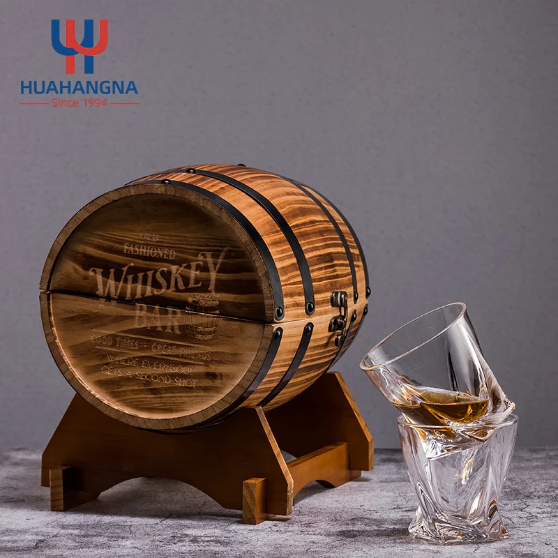Customized Logo Personalized 280ml Twisted Alcohol Scotch Whiskey Glasses Set And Accessories In Unique Barrel Gift Box