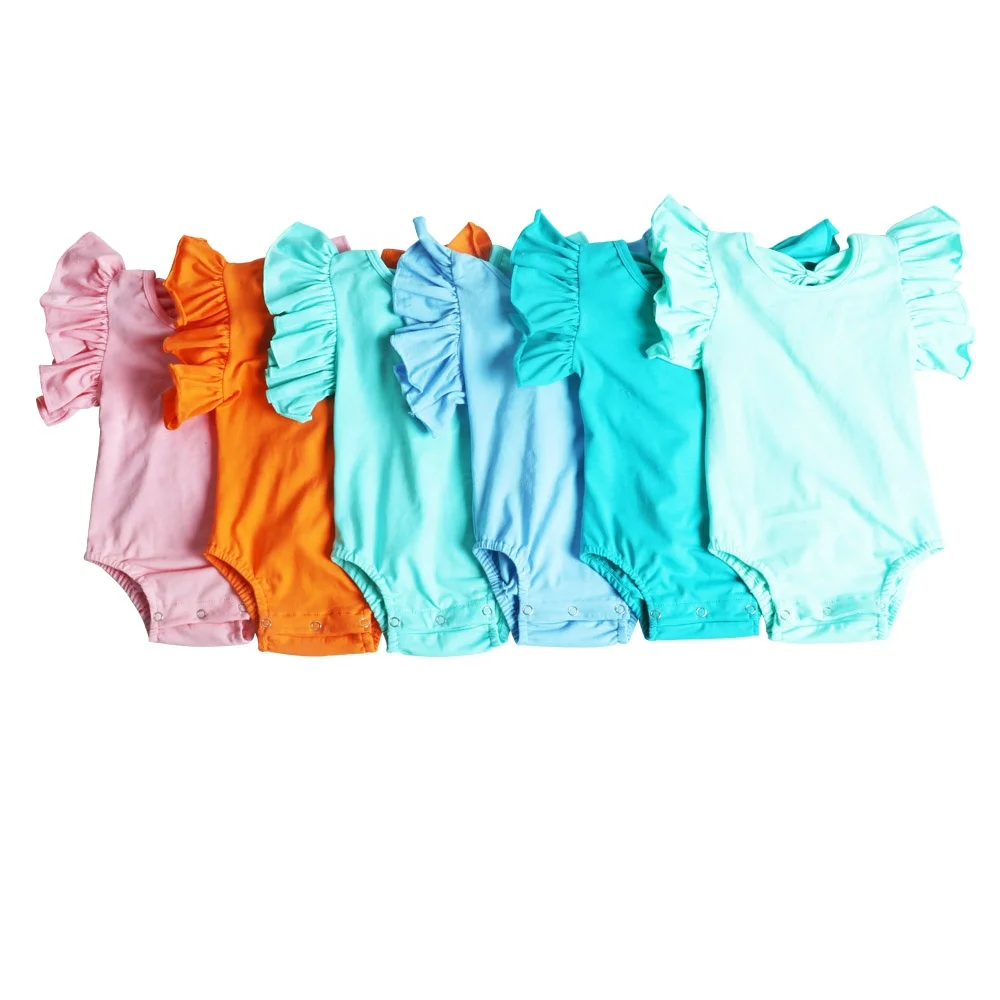 newborn baby romper knit cotton summer clothing Infant Baby ruffle romper back with bow knot baby girl flutter sleeves romper