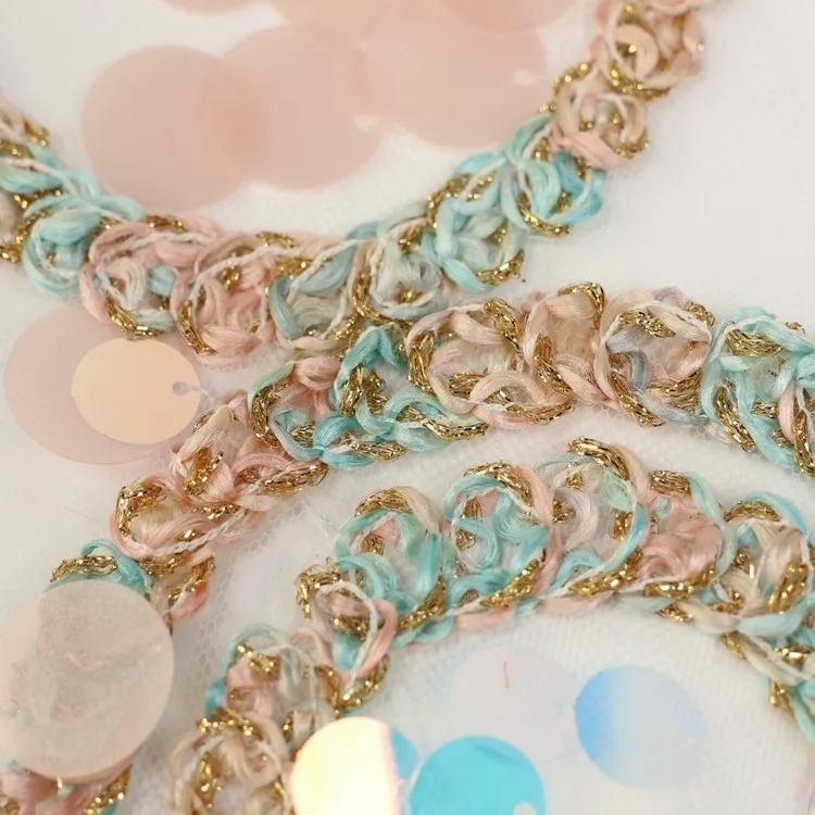 fancy tulle with big circle sequin lace with twist tape embroidery 3d large spagle swing fabric for party dresses