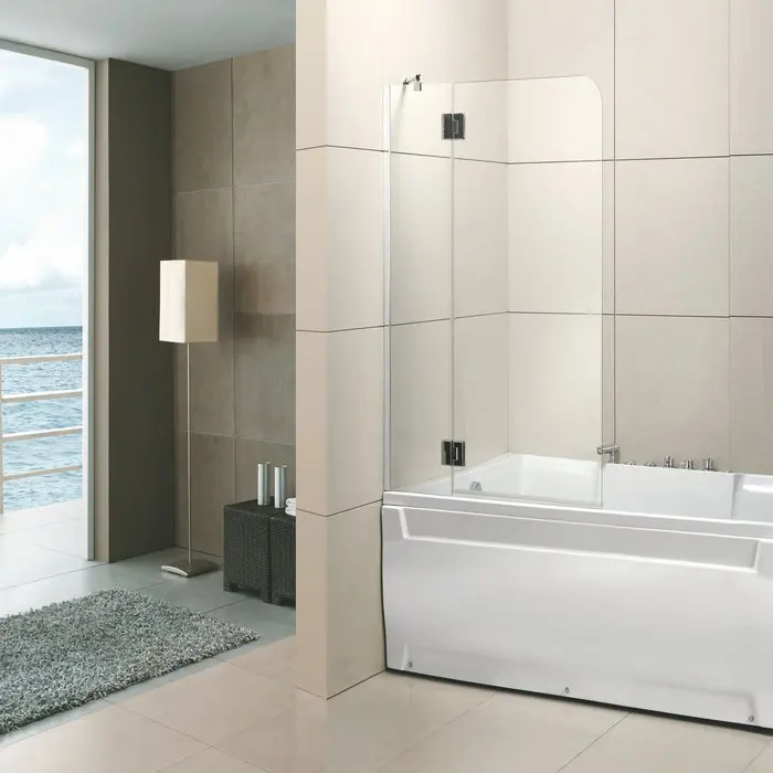 Two Panel Frameless Hinged & Curved Bath Screen in Chrome with 6mm Thick Clear Glass