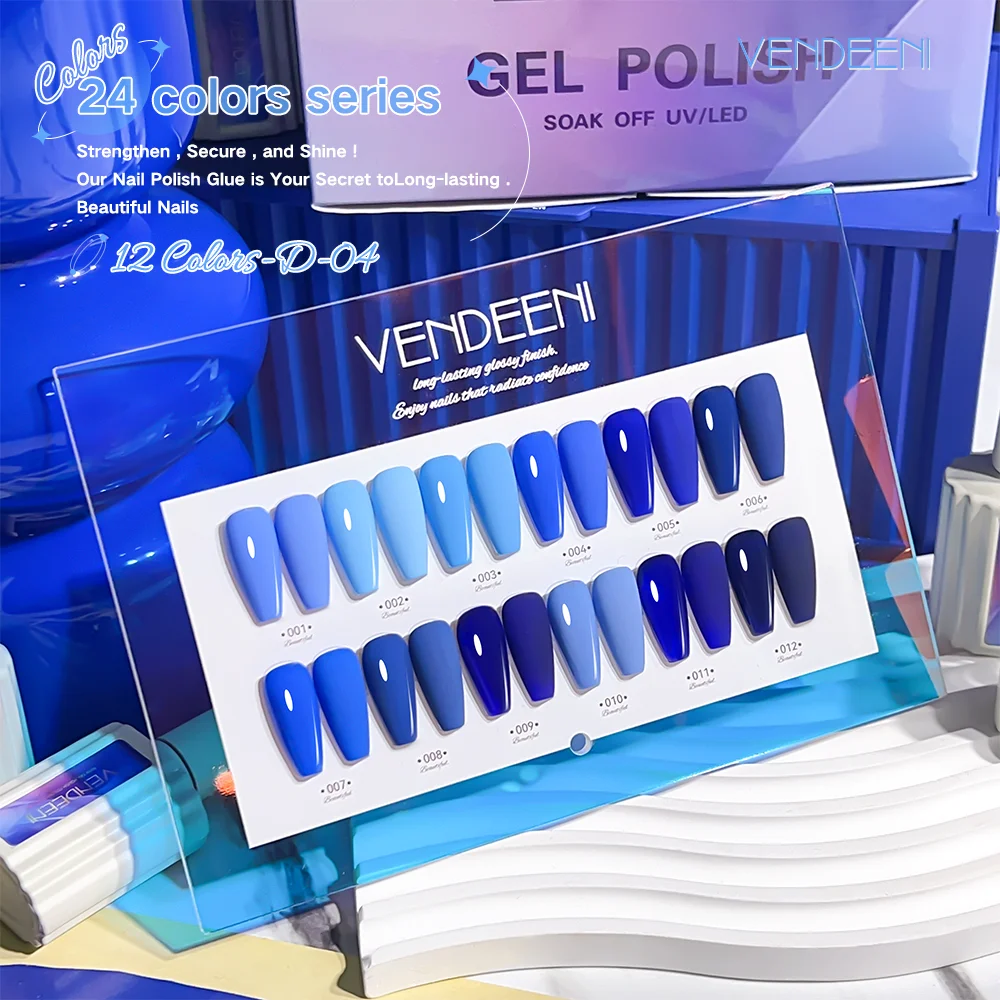 High quality sky blue nail gel polish set 12 colors series gel nail polish kit solid color uv gel private label custom box logo