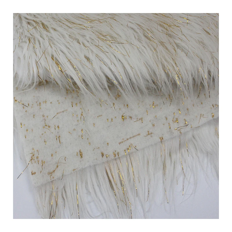 White Curly Long Plie Fur Garment Fabric Plush With Lurex Toy And Home Textiles