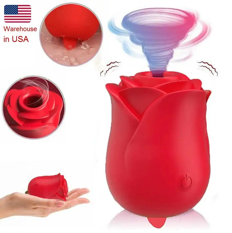 USA Warehouse Rose Vibrator Vagina Sucking Vibrator Nipple Sucker Clitoris Stimulation Rose Sex Toys for Woman%
