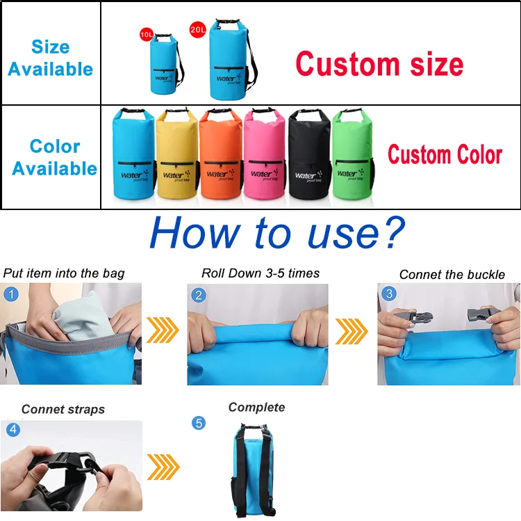 10L 20L Front Zipper Waterproof Beach Dry Bag Double Shoulder Hiking Outdoor Travel Backpack