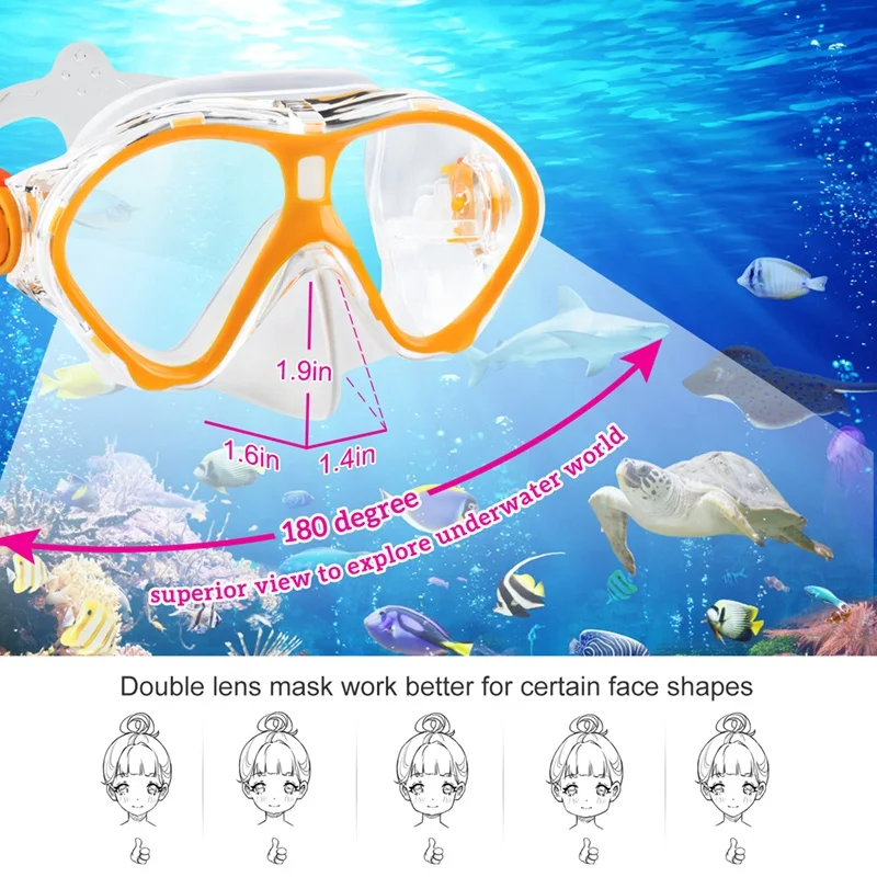 Double Tempered Glass Lens Diving Mask Silicone Skirt Strap Swim Scuba Goggles Snorkeling Free Diving Mask And Snorkel Set