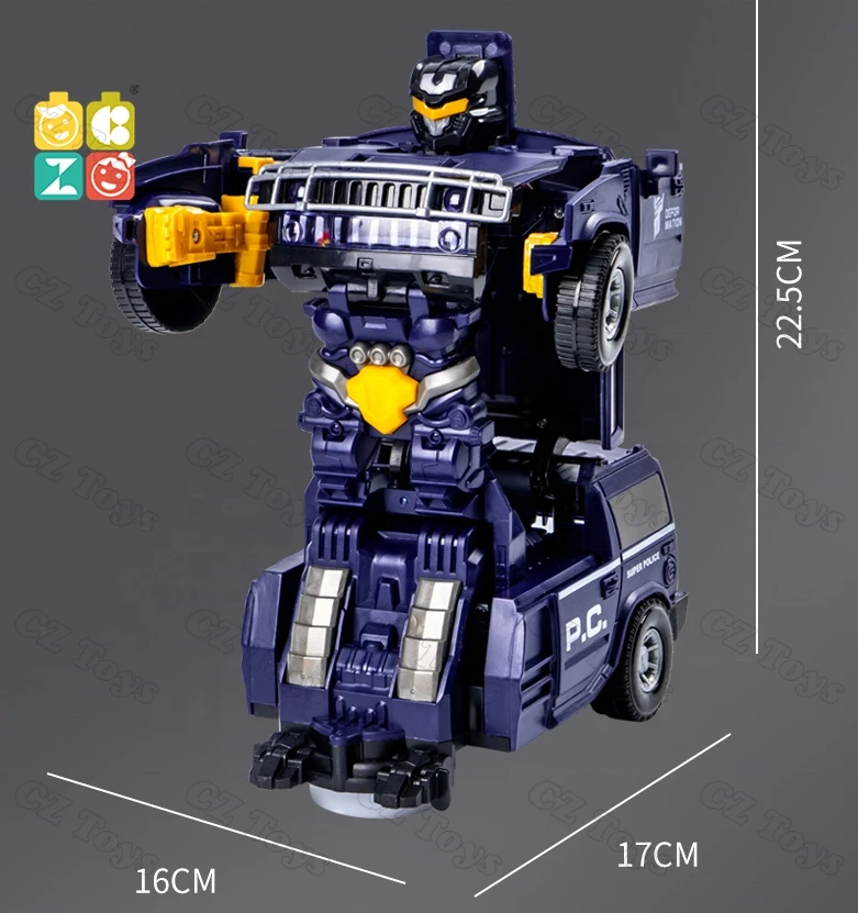 Amazons Hot Sale B/O Electric Police Car Transform toys led light music electric robot toys with projection toy kids