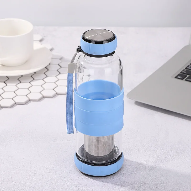 Youngshen Custom Design BPA Free Wholesale Borosilicate Tea Infuser Eco Sports Portable Glass Drinking Water Bottle With Filter