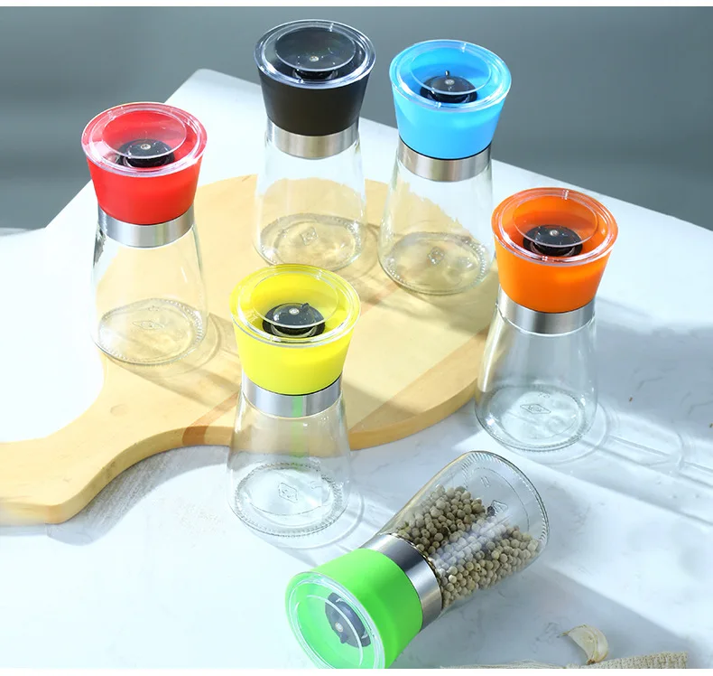 Hand Grinder for Sea Salt & Black Pepper Household Kitchen Mills with Freshly Ground Seasoning Specialty Glass Bottle