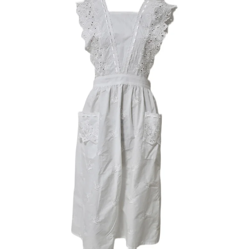 cotton  linen apron with ruffles white  apron woman apron