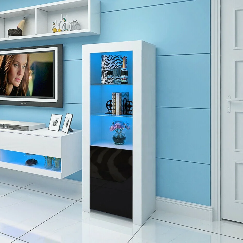 glass shelves gloss door home living room furniture narrow tall wood whisky display cabinet with glass door