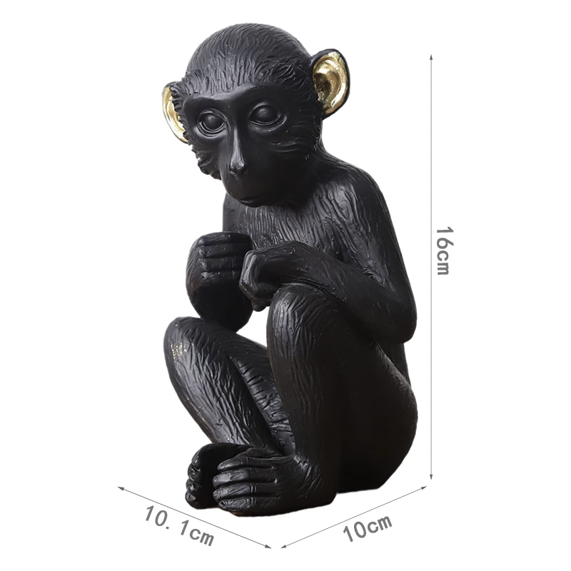 Redeco Brand New Stock Monkey Statue Grey Matte Monkey Ornament Resin Monkey Crafts For Gifts Home Decorations