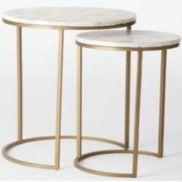 
Set of 2 Solid White Marble Top Table Sofa Table With Round Metal Frame For Dining Living Room Dimensions- Size A: 14X14X24inch 