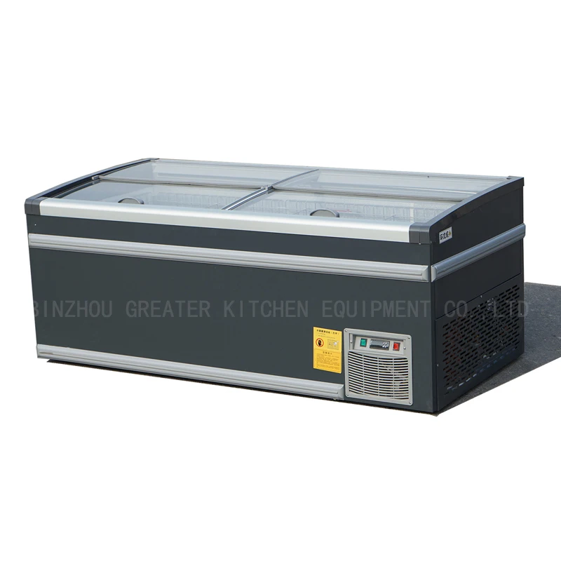 Supermarket commercial refrigeration equipment high quality  frost slid glass door meat frozen deep island display freezer