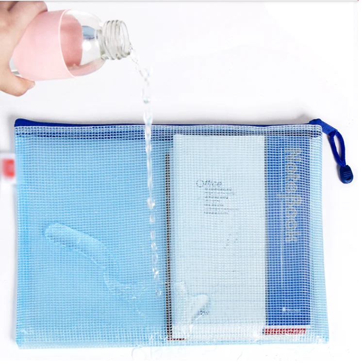 High Quality Reusable PVC mesh envelope document storage bag A4 zippered mesh file bag file folder pouch bag