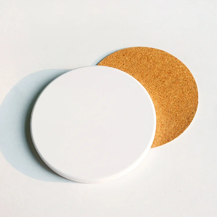 hot selling 2023 Eco-friendly And Non-Slip Blank Sublimate Stone Cup Pad Blank With Cork Ceramic Coasters Blank Ceramic Coaster