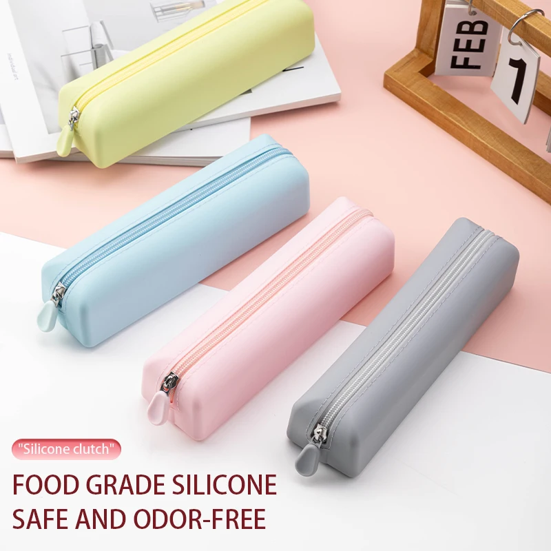 wholesale waterproof silicone pencil bag simple pencil case pouch  student large capacity  pencil case stationery storage bag