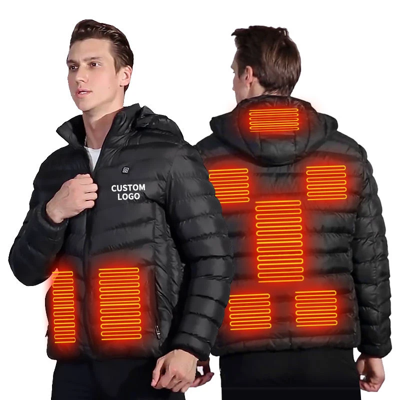 Custom Hunting Winter Warm Hooded Coat Usb Rechargeable Puffer Heated Down Jacket Men Smart Waterproof Heated Hunting Jacket