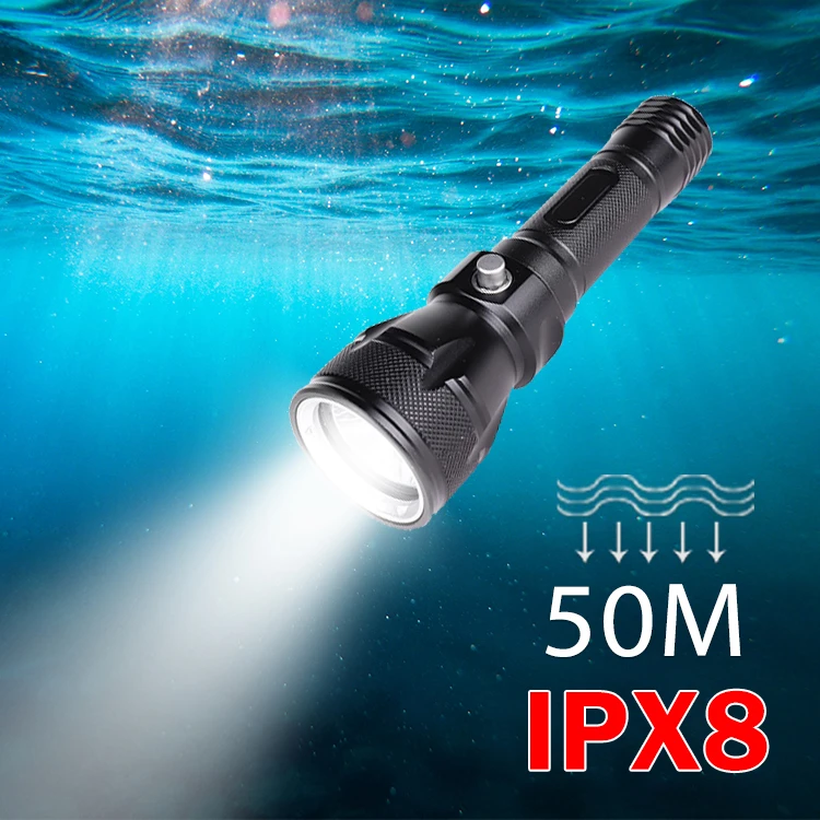 Aluminum Alloy Underwater 50M XM-L2 Dive Torch Light IPX8 3 Modes LED Scuba Diving Flashlight