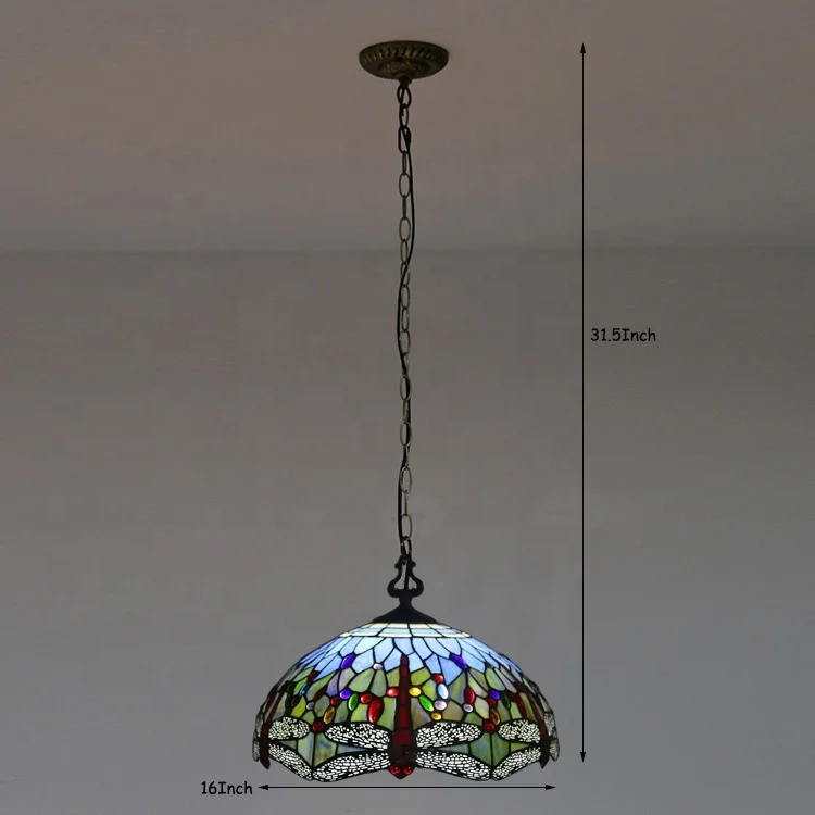 LongHuiJing Mediterranean Tiffany Stained Glass Pendant Lights Vintage Hanging Lamp for Dining Room Kitchen Light Fixtures Home