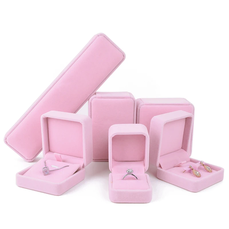 Wholesale Velvet Silk Jewelry Boxes Small Ring Box Necklace Storage Set Gift Packaging Logo Earring Jewellery Custom Luxury