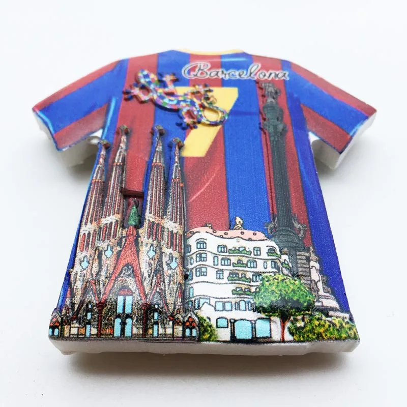 Custom Spain Ceramics Fridge Magnet Color Painting Football Clothes Refrigerator Magnet