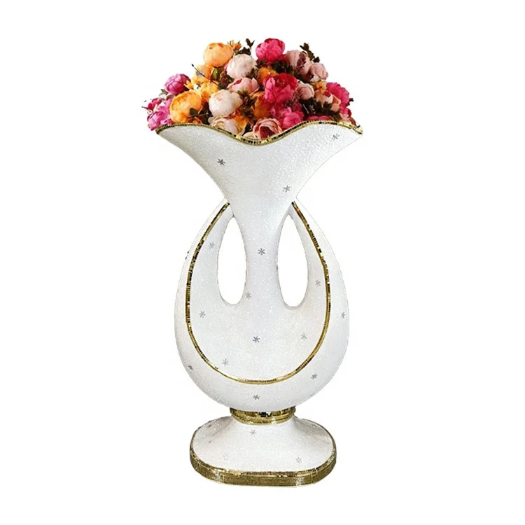 wholesale modern luxury tall big large floor vase gold white flower pot set