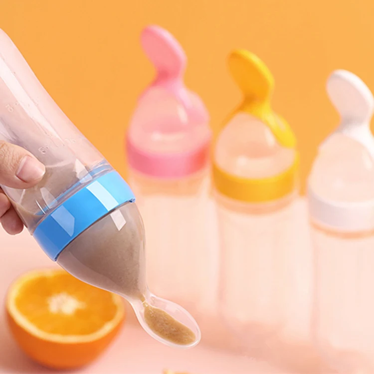 
Eco friendly Silicone Baby Squeeze Feeding Bottle with Spoon 