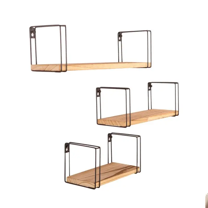 Nordic wood metal wall shelf storage display hangable shelf for living eoom porch bedroom partition shelf