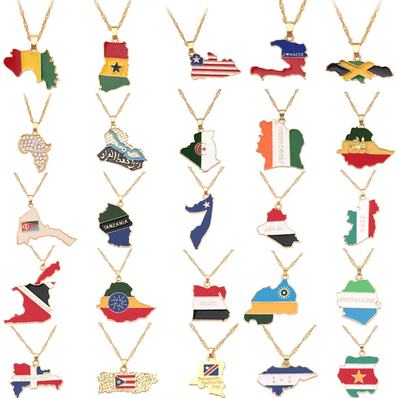 Personality Jewelry American 18K Gold Plated Stainless Steel Necklace Jewelry Customized Map Necklace