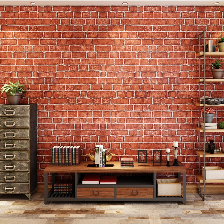 45X500cm Waterproof Self Adhesive Wall Paper Rolls Cheap Pvc 3D Red Brick Wallpaper