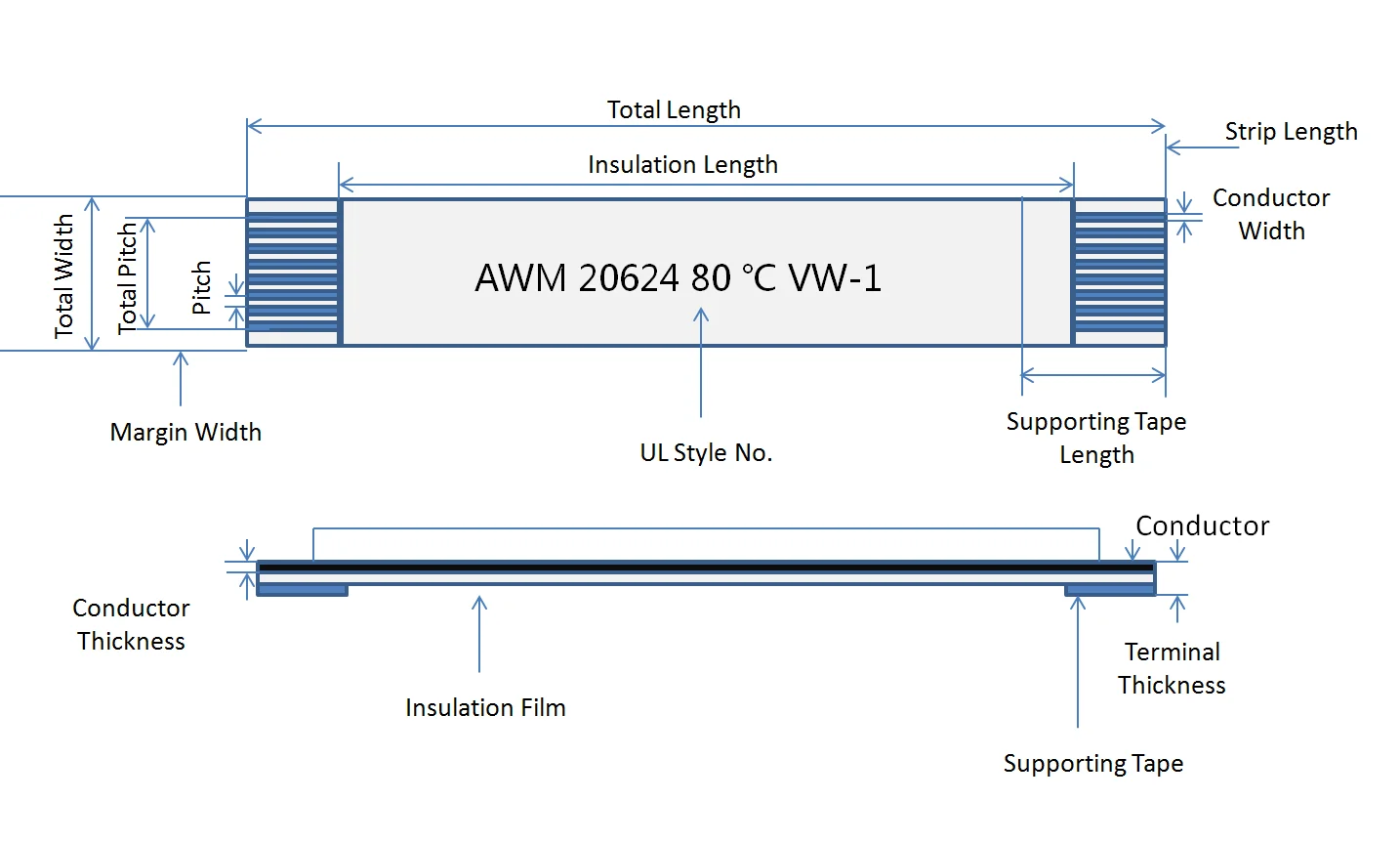 Awm 20861 105c 60v Vw-1 0.8mm 1.5mm 0.5mm Pitch 23 51 Pin 1180mm Custom Flat Flex Ribbon Ul 20624 Shielded 7pin Airbag Ffc Cable