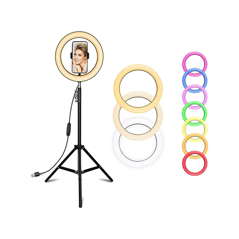 
10 Inch RGB Led Ring Light Stand Photography Studio Cosmetic Selfie Lamp Ring Light with Tripods 