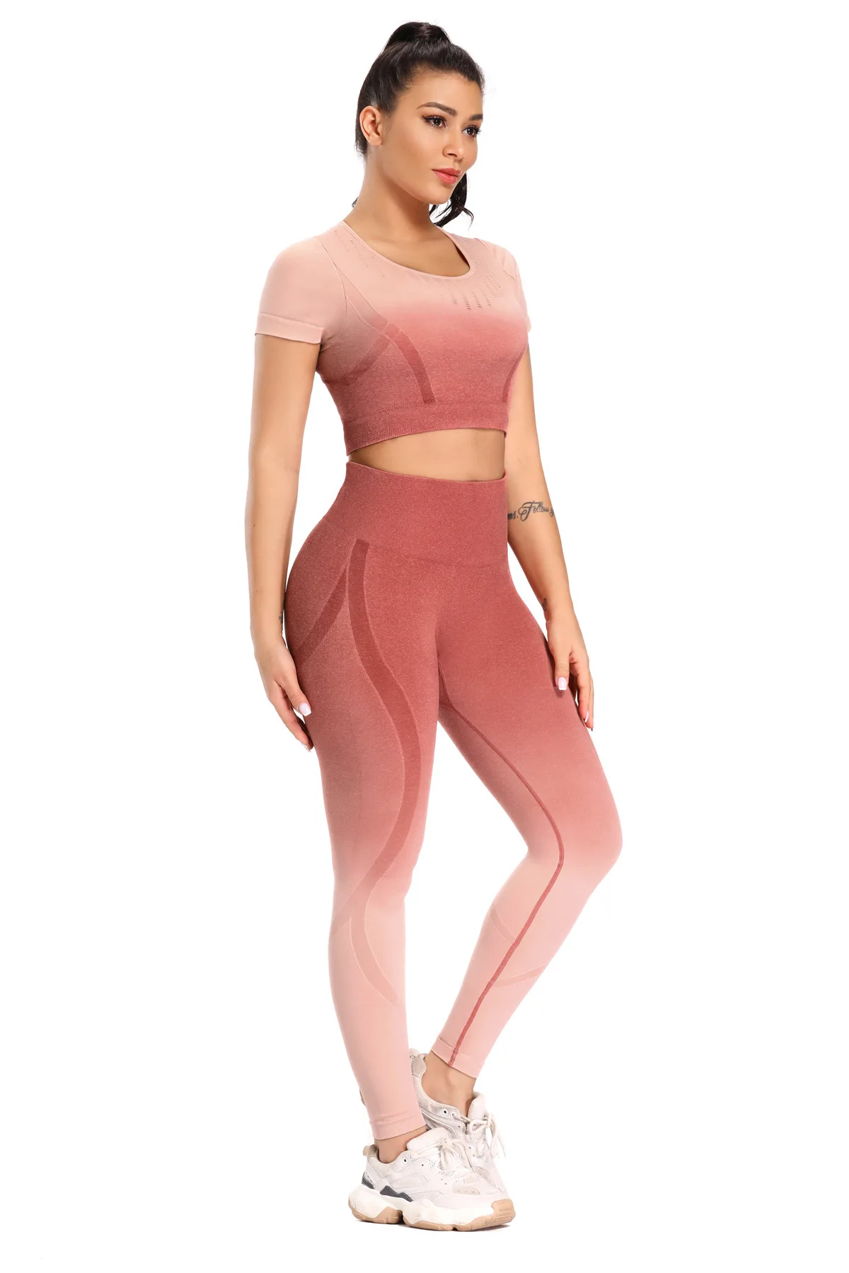 
2020 New Gradient Seamless Yoga Set High Waisted Workout Fitness Suit Sport For Women 