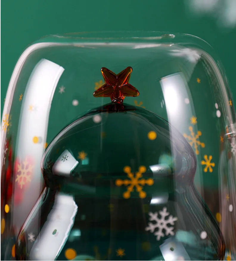 Christmas custom unique reusable double walled drink juicy borosilicate glass coffee cup with lid