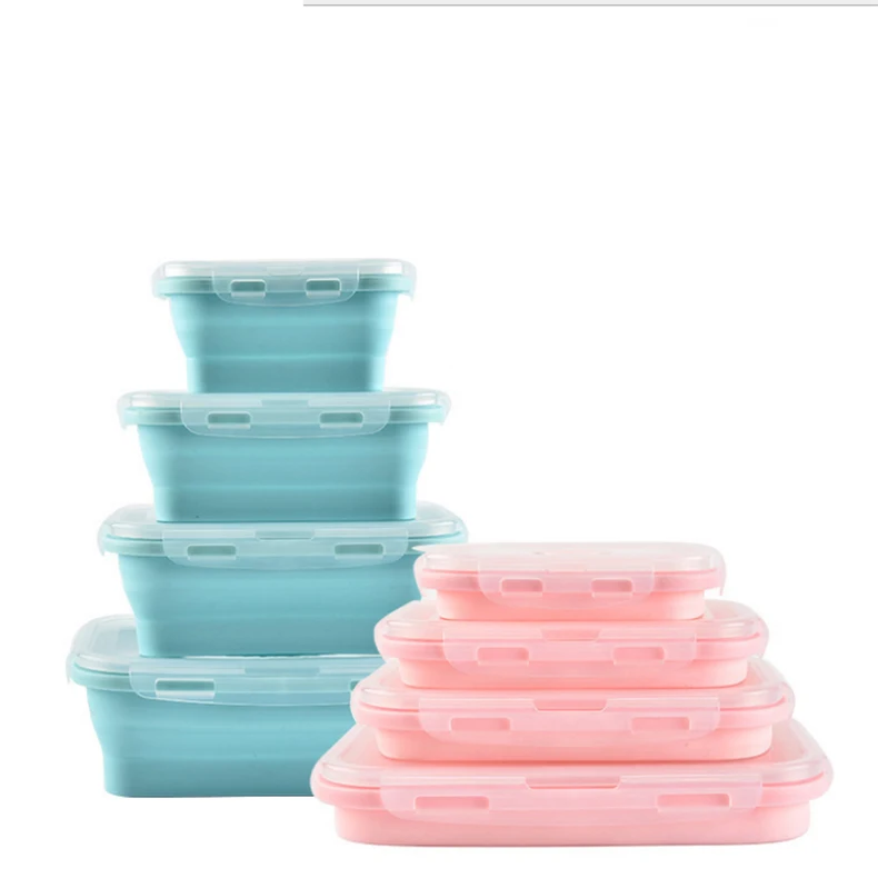 
Rectangle Microwave Oven Safe Food Storage Containers Folding Collapsible Silicone Food Warmer Lunch Box 