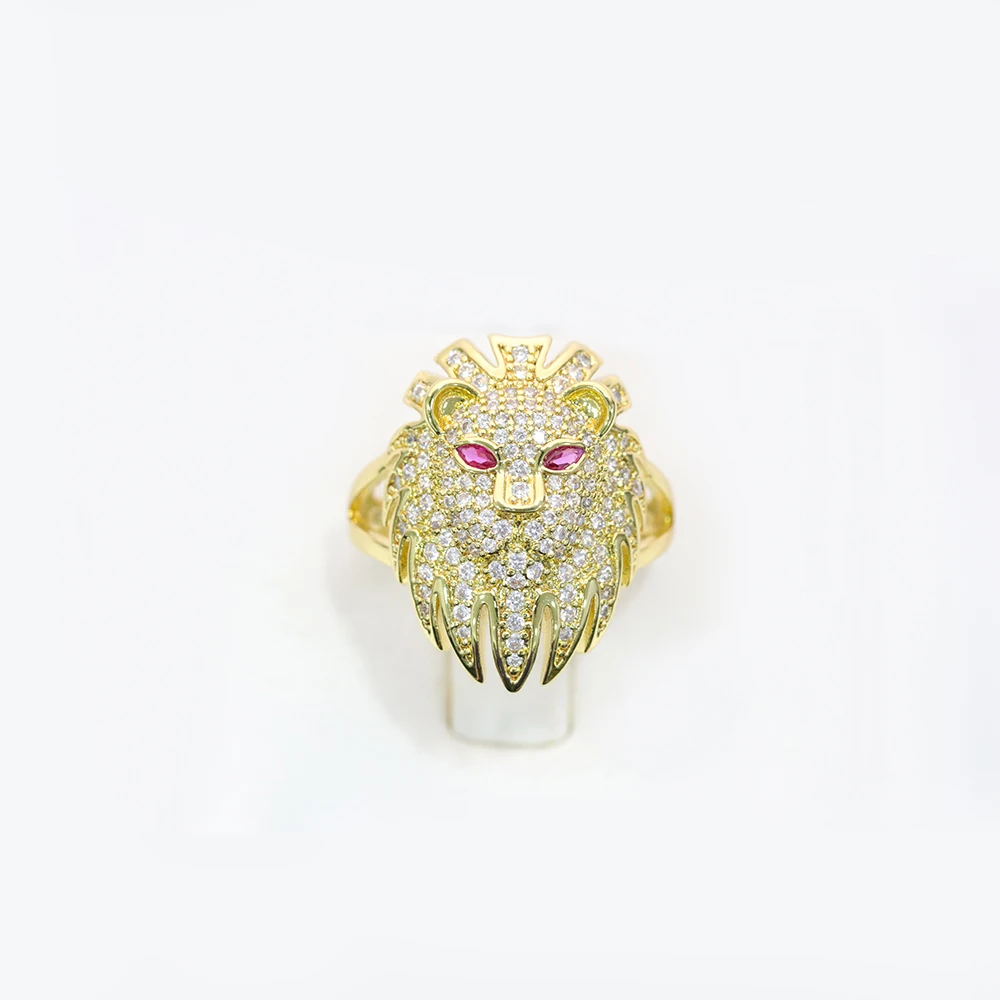 CZ Micro Pave Lion Head Shape Ring,  18K Gold PLated Fashion Lion Finger Rings