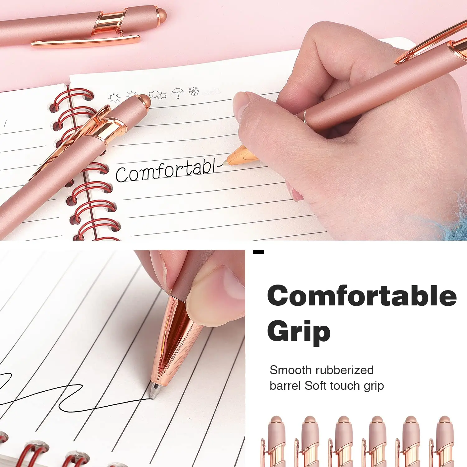 1.0 mm Black Ink Rose Gold Ballpoint Pen with Stylus Tip, 2 in 1 Stylish Metal Stylus Pen for Touch Screens