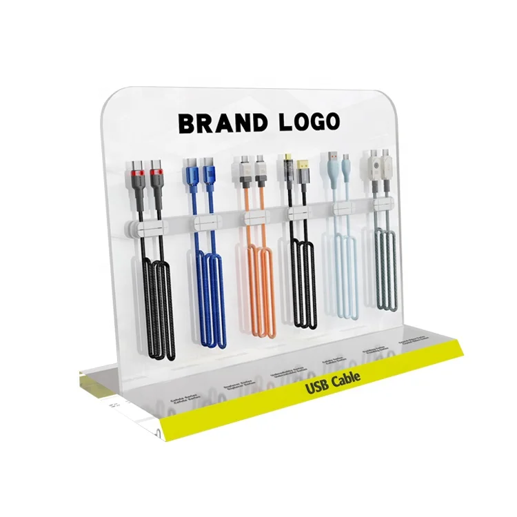 APEX Acrylic T Shape Countertop USB Cable Clamp Magnetic Display Stand with Data Cable Buckle