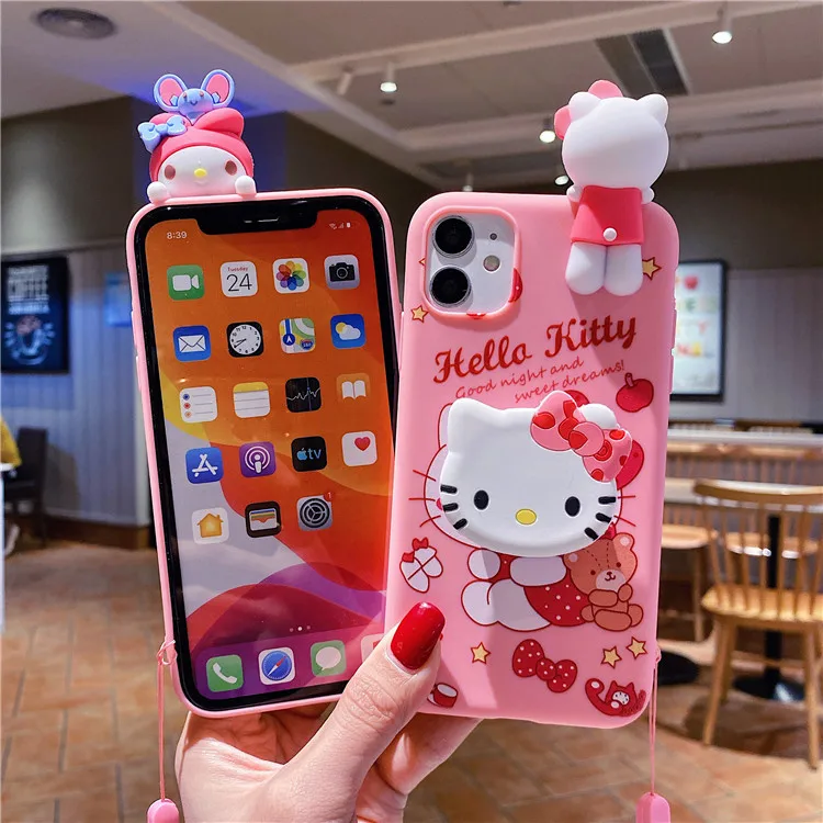 High Quality TPU Cute Kitty with Holder and Lanyard for casing iphone 14 promax