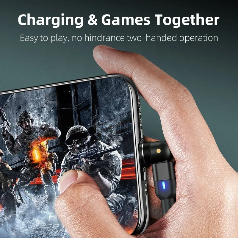 540 degree rotating magnetic charger 3 in 1 fast charging cable L shape & straight 3A USB data Cable For Android Type C i-phone