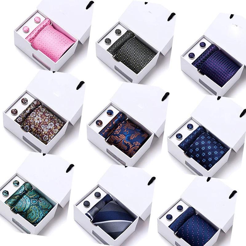 Подарочная коробка карманный квадратный галстук Свадебные Мужские галстуки набор шелковых галстуков запонки носовой платок