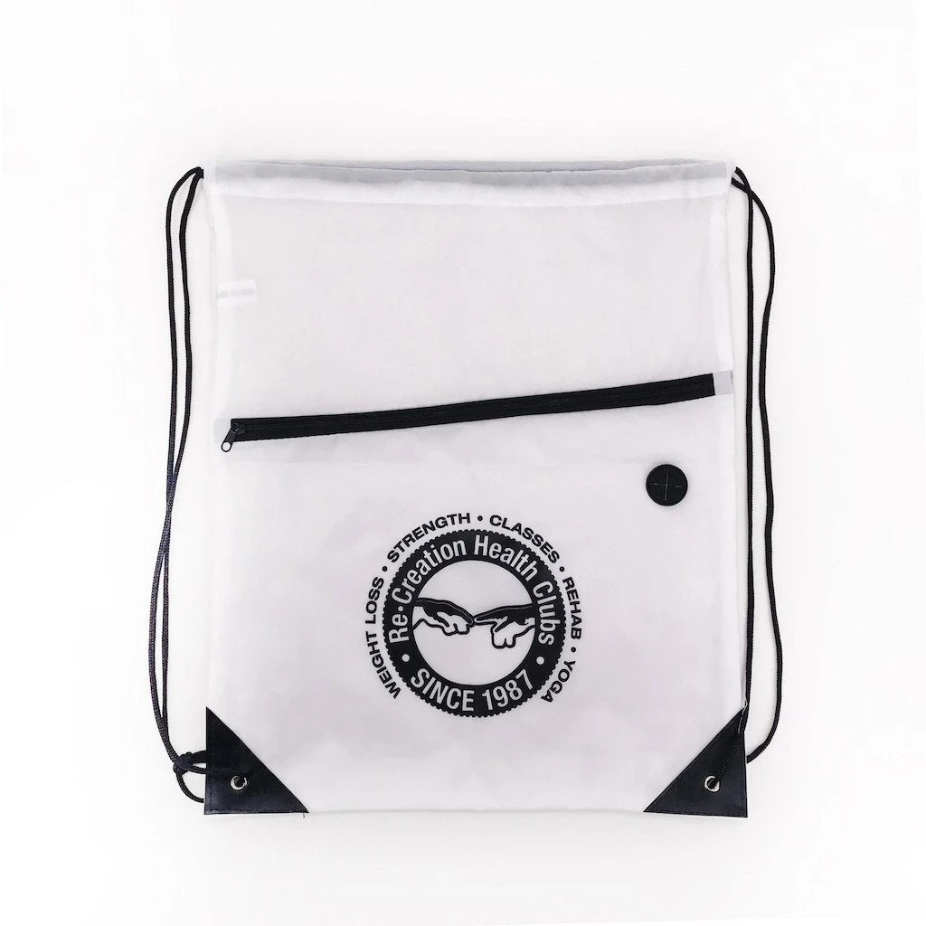 Wholesale Promotion Polyester Zipper Drawstring Bag with Earphone Front Pocket For Gym Sports